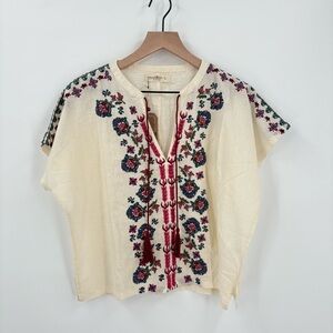 Natural Life Cropped Embroidered Cotton Top Large New